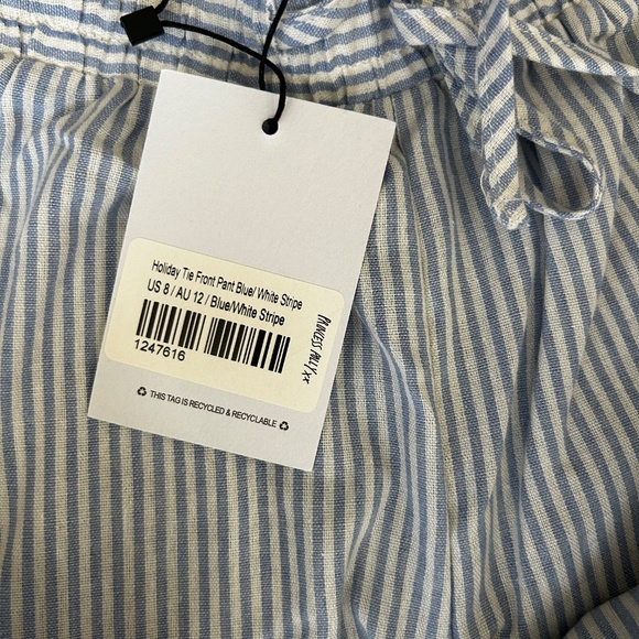 Princess Polly Holiday Tie Front Pant White/Blue Stripe - Picture 2 of 5
